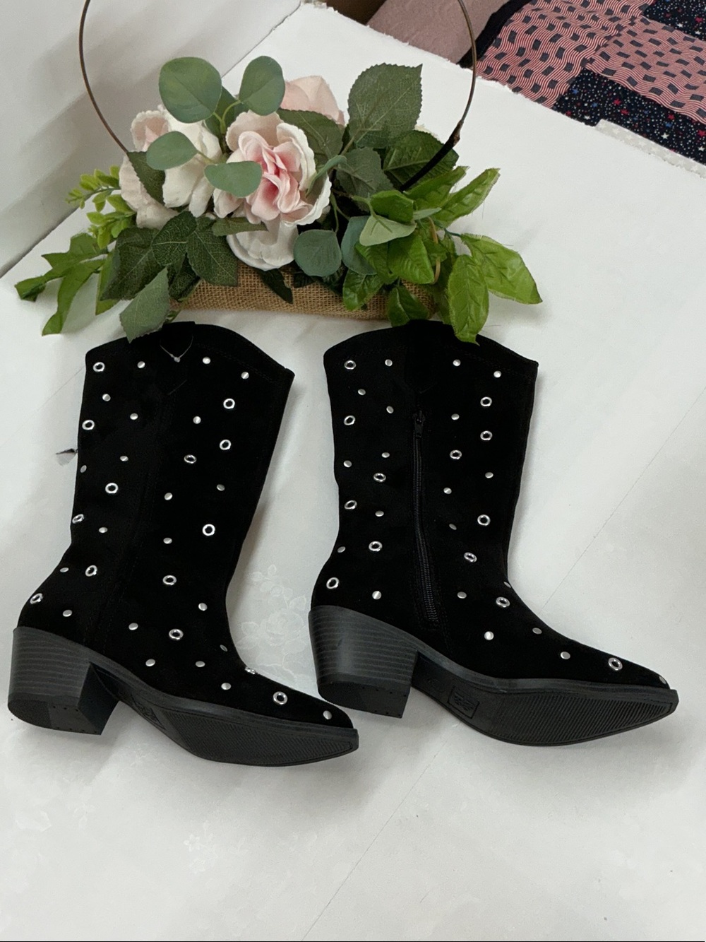 Black Mid-Calf Studded Western Boots
